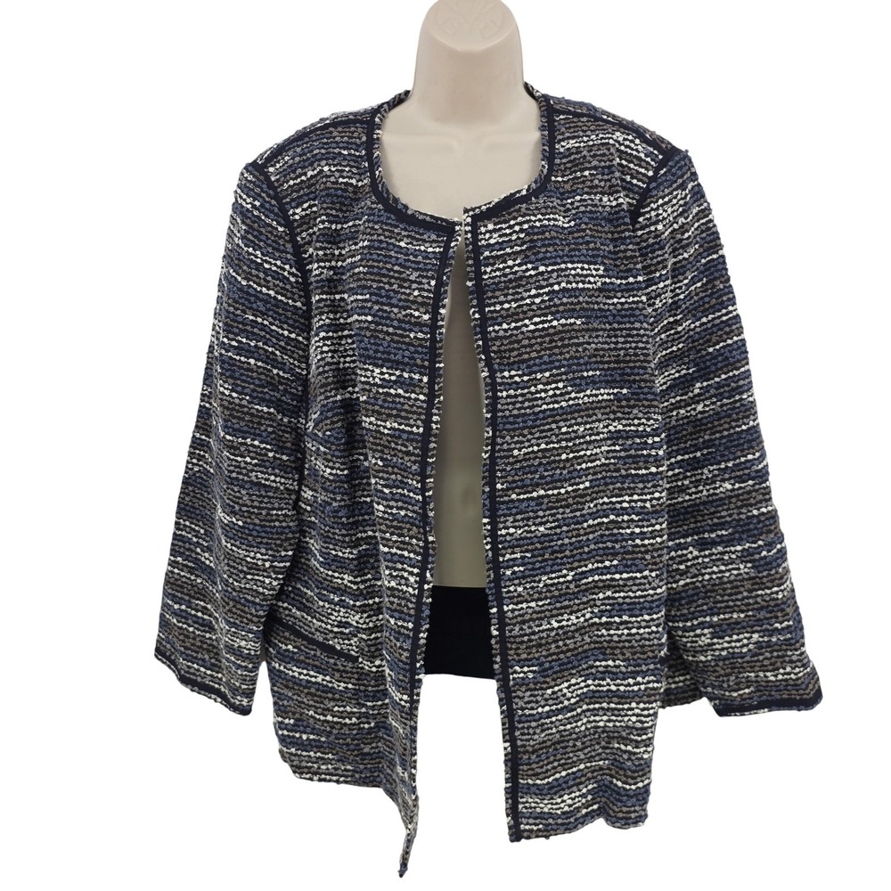 Lafayette 148 New York Jacket Womens 20W Blue Tweed Stripe Collarless Lined